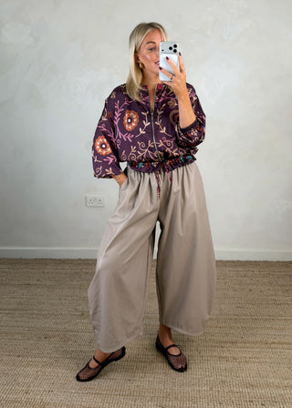 Finn leather look barrel leg trouser - Mocha-The Style Attic