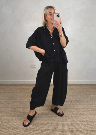 Fiona linen blend shirt - black-The Style Attic