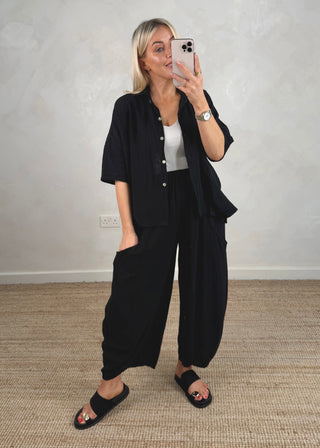 Fiona linen blend shirt - black-The Style Attic