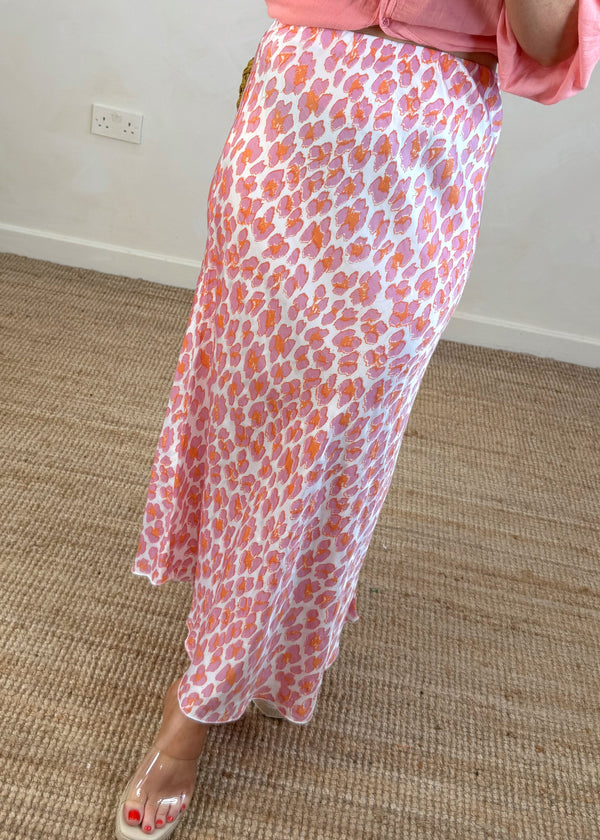 Fleur satin skirt - blush animal-The Style Attic