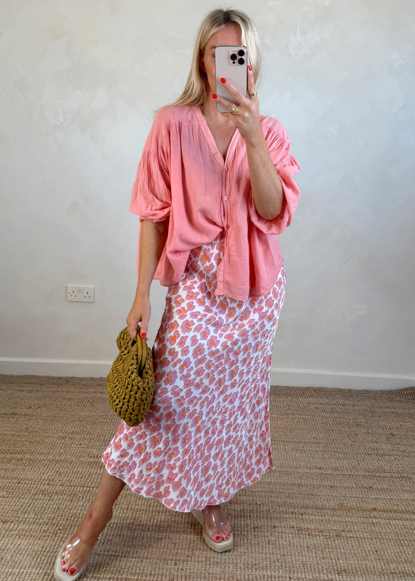 Fleur satin skirt - blush animal-The Style Attic