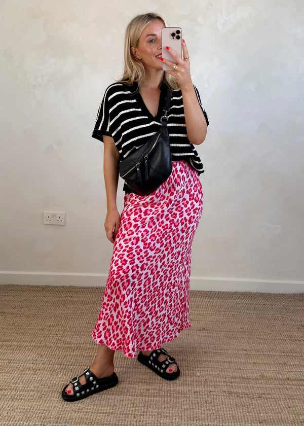 Fleur satin skirt - hot pink animal-The Style Attic