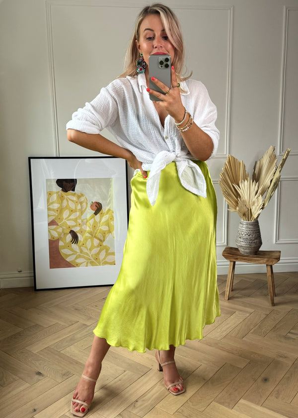 Fleur satin skirt - lime-The Style Attic