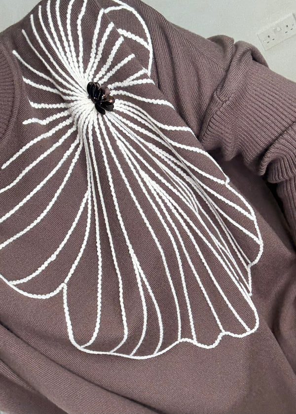 Flora Embroidered knit - chocolate-The Style Attic