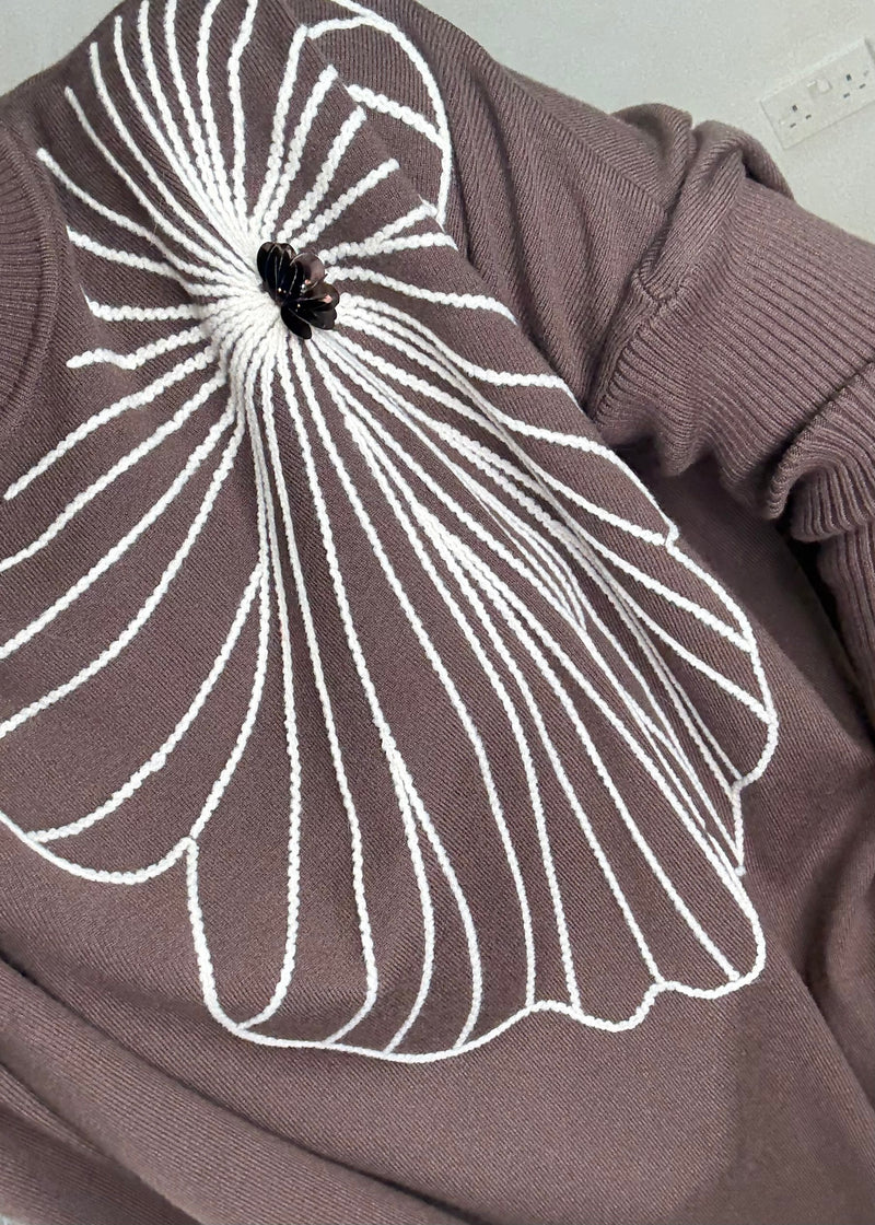 Flora Embroidered knit - chocolate-The Style Attic