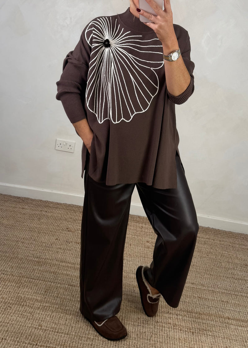 Flora Embroidered knit - chocolate-The Style Attic