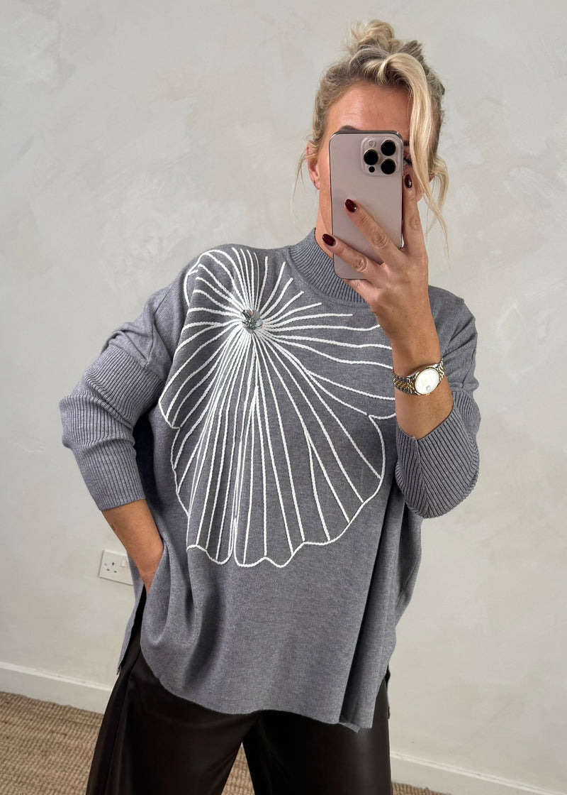 Flora Embroidered knit - grey-The Style Attic