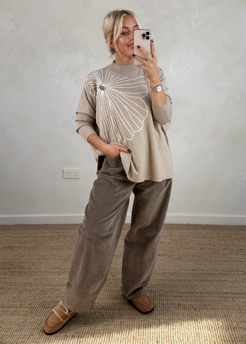 Flora Embroidered knit - mocha-The Style Attic
