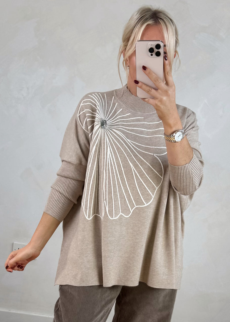 Flora Embroidered knit - mocha-The Style Attic
