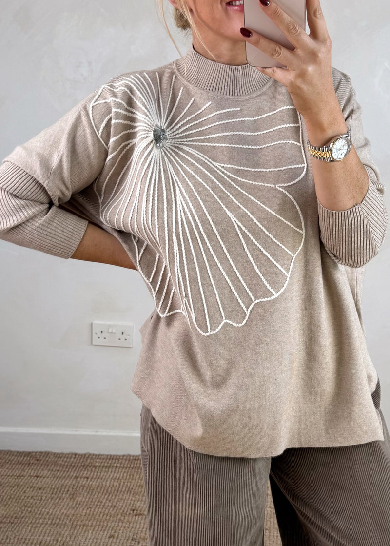 Flora Embroidered knit - mocha-The Style Attic