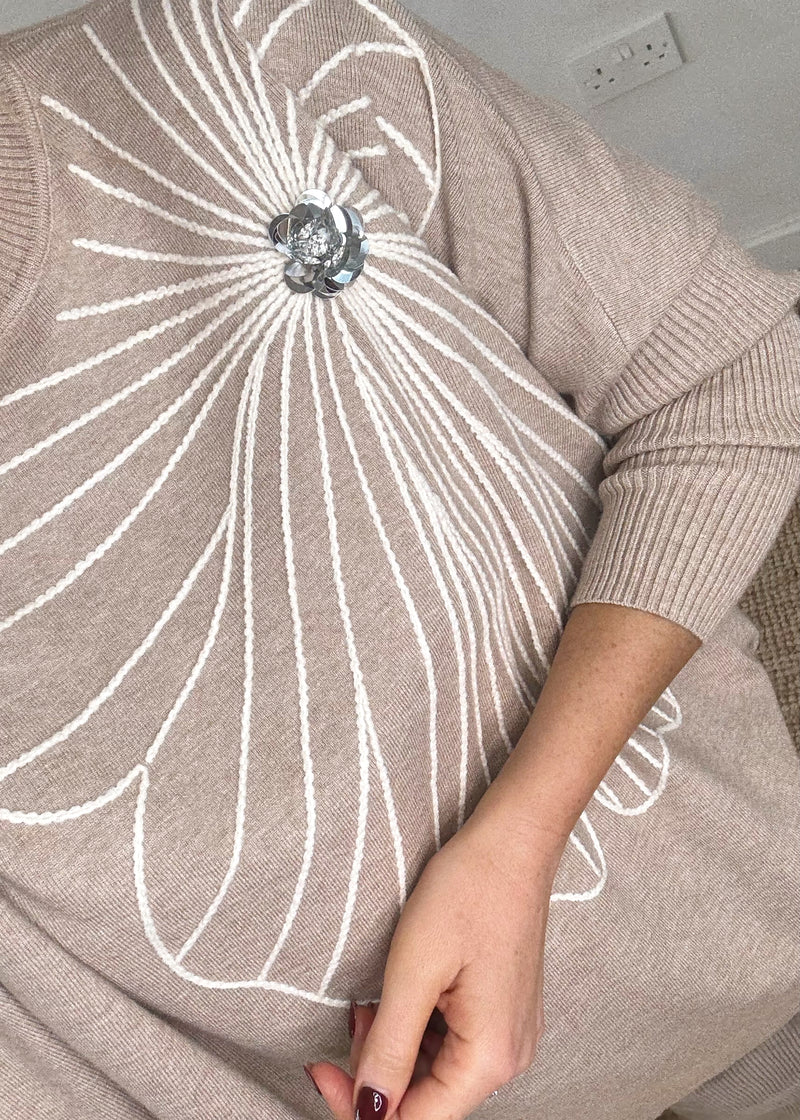 Flora Embroidered knit - mocha-The Style Attic