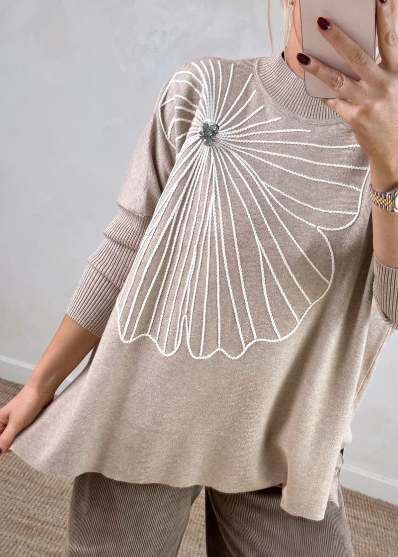 Flora Embroidered knit - mocha-The Style Attic