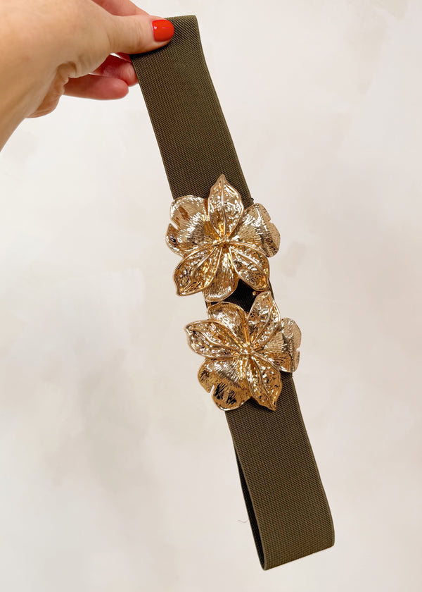 Flora stretch belt - khaki-The Style Attic