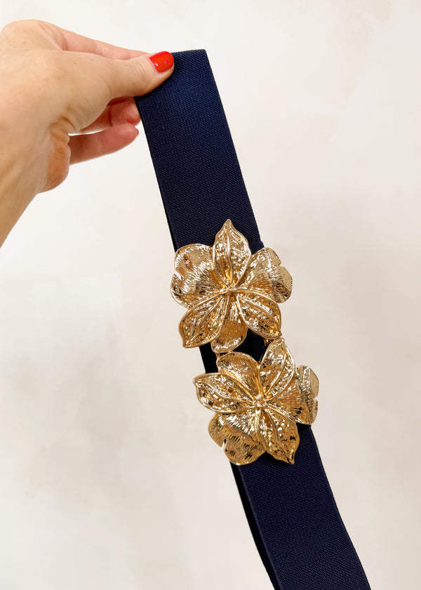 Flora stretch belt - navy-The Style Attic
