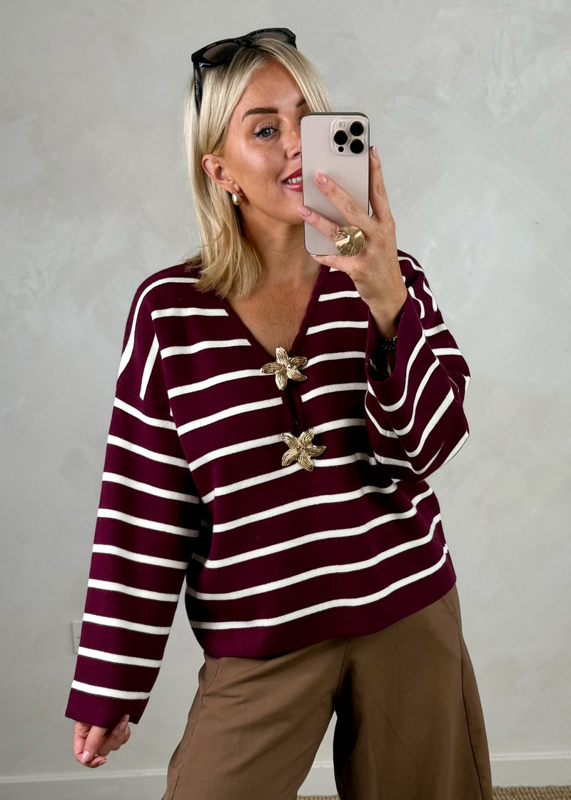 Flora striped knit - Merlot-The Style Attic