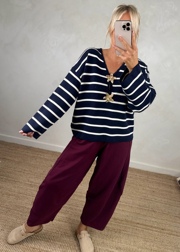 Flora striped knit - navy-The Style Attic