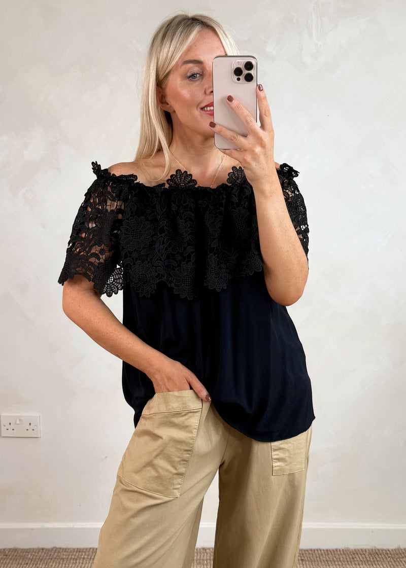 Floral Bardot blouse - black-The Style Attic