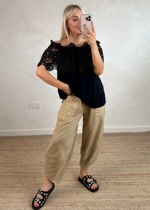 Floral Bardot blouse - black-The Style Attic