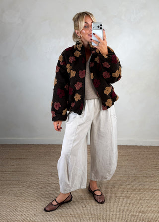 Floral borg fleece - Chocolate-The Style Attic