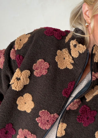 Floral borg fleece - Chocolate-The Style Attic