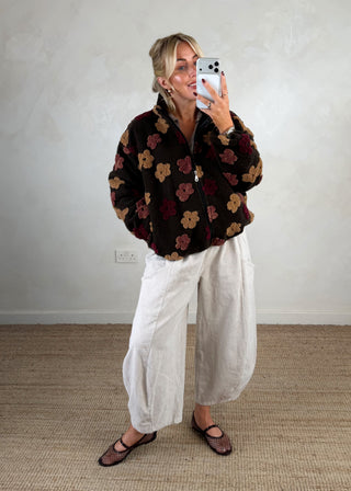 Floral borg fleece - Chocolate-The Style Attic