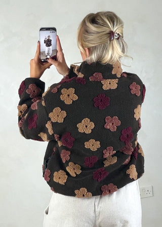 Floral borg fleece - Chocolate-The Style Attic