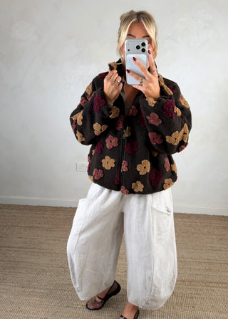 Floral borg fleece - Chocolate-The Style Attic