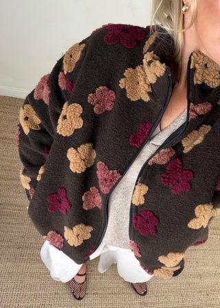 Floral borg fleece - Chocolate-The Style Attic
