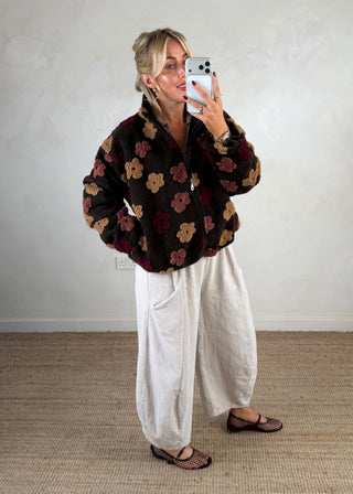 Floral borg fleece - Chocolate-The Style Attic