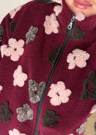 Floral borg fleece - Merlot-The Style Attic