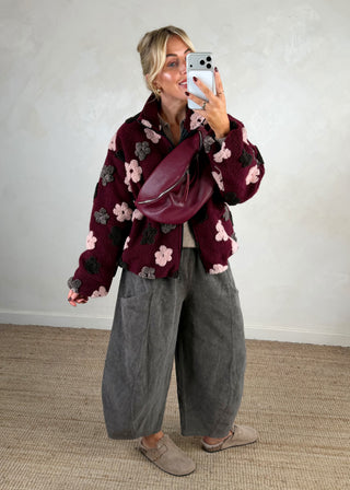 Floral borg fleece - Merlot-The Style Attic
