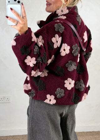 Floral borg fleece - Merlot-The Style Attic