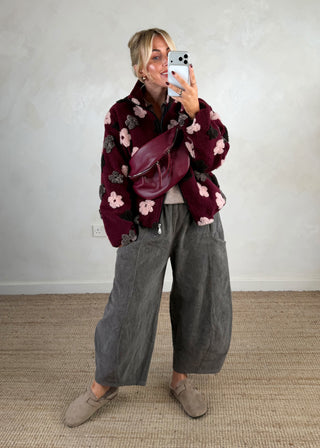 Floral borg fleece - Merlot-The Style Attic