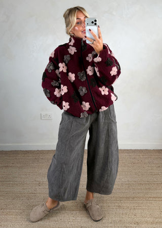 Floral borg fleece - Merlot-The Style Attic