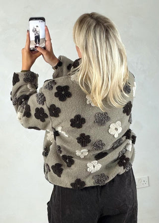 Floral borg fleece - Taupe-The Style Attic