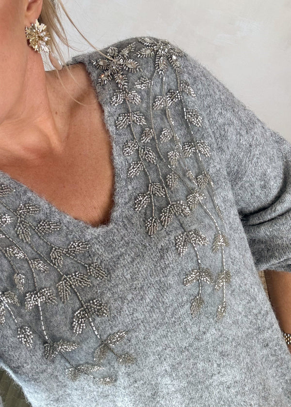 Florence embellished knit - grey-The Style Attic