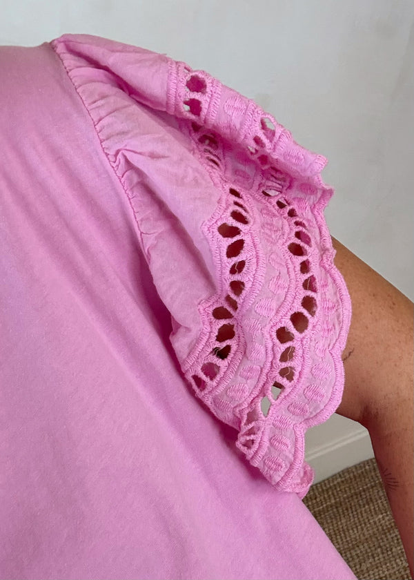 Florrie broderie anglaise tee - bubblegum-The Style Attic