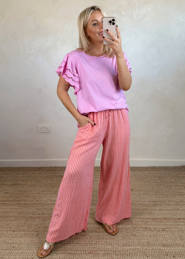 Florrie broderie anglaise tee - bubblegum-The Style Attic
