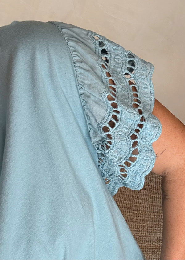 Florrie broderie anglaise tee - duck egg blue-The Style Attic