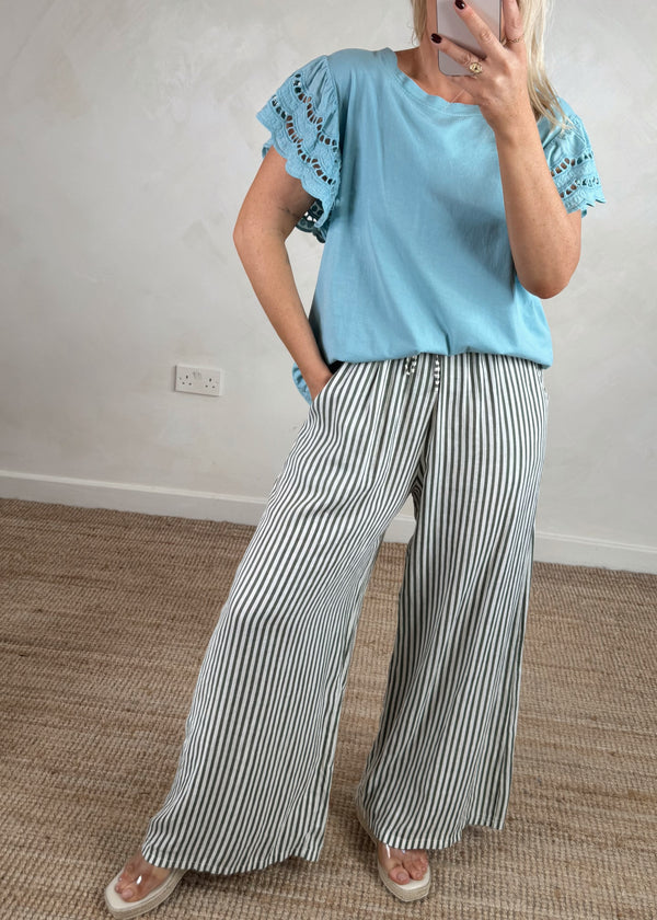 Florrie broderie anglaise tee - duck egg blue-The Style Attic