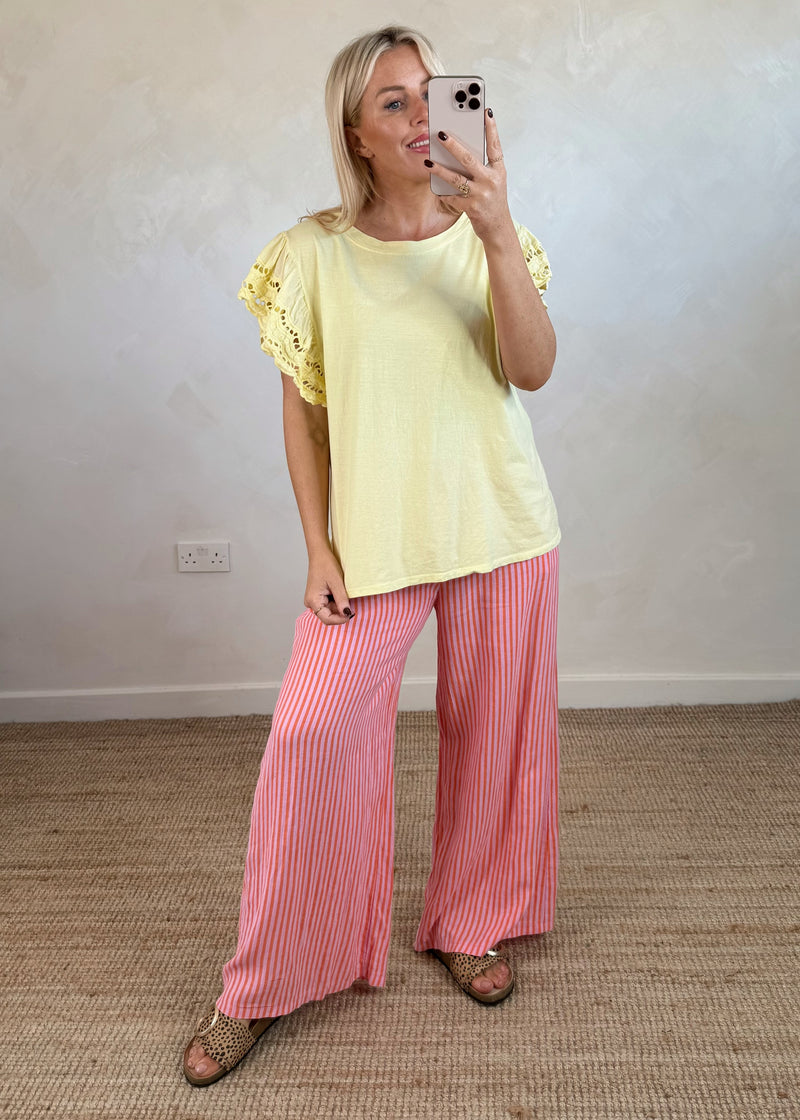 Florrie broderie anglaise tee - lemon-The Style Attic