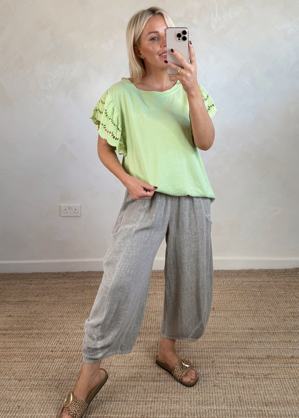 Florrie broderie anglaise tee - matcha-The Style Attic