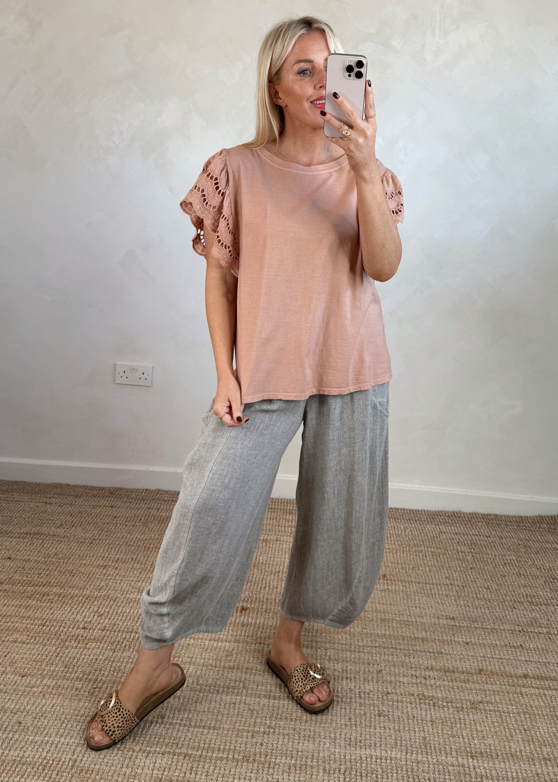 Florrie broderie anglaise tee - soft terracotta-The Style Attic