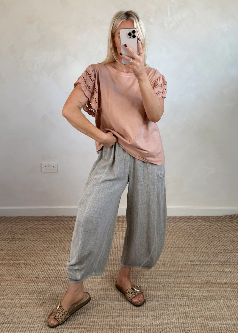 Florrie broderie anglaise tee - soft terracotta-The Style Attic