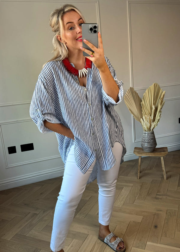 Floss striped shirt - white-The Style Attic