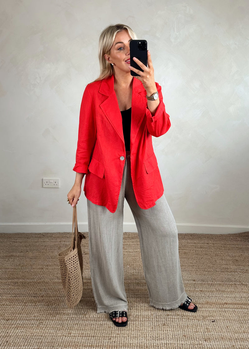 Flynn linen blend Blazer - navy-The Style Attic