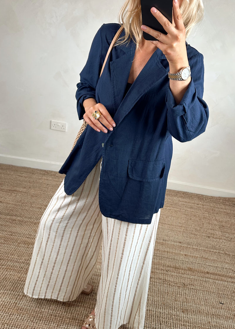 Flynn linen blend Blazer - navy-The Style Attic