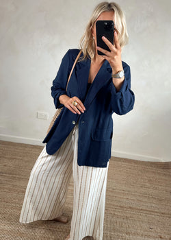 Flynn linen blend Blazer - navy-The Style Attic