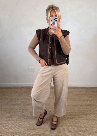 Folksy button front gilet - Aubergine-The Style Attic