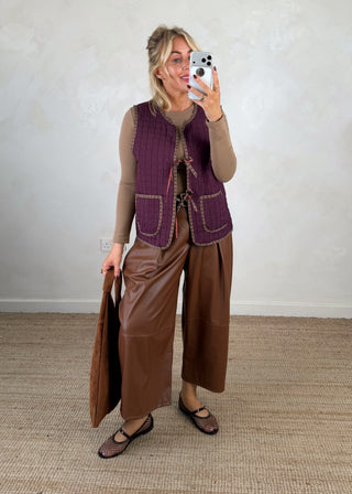 Folksy tie gilet - Aubergine-The Style Attic